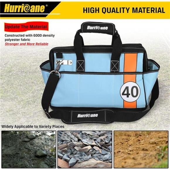 16 inch Wide Mouth Tool Bag with Water Proof Molded Base Extra Shoulder Strap - Picture 6 of 7